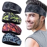 Sport Stirnband für Herren 4 Stück,Schweißband und Stirnband Sport Feuchtigkeitstransport Workout Schweißbänder für Laufen, Cross Training, Yoga und Fahrradhelm
