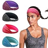 Damen Sport Stirnband - Breit Schweißband Stirn für Yoga Laufen Workout Training Fitness Tennis Gym Fahrrad Wandern Joggen - Elastische rutschfeste Haarband